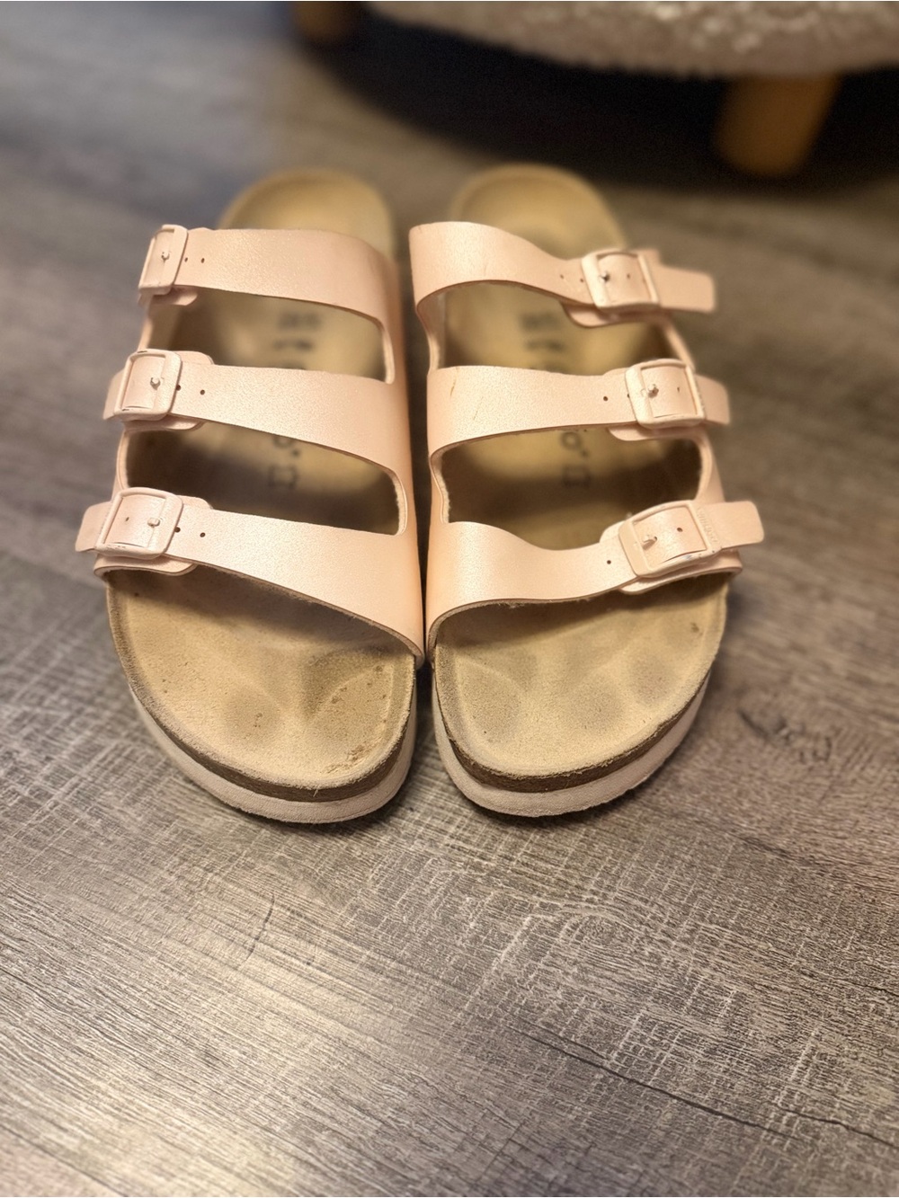 Papillio by Birkenstock Size 41 Blush Pink Triple Strap Sandals EUC